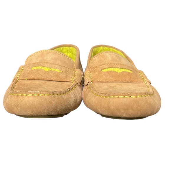 JOHNSON & MURPHY SUEDE LOAFER SLIPPER W/ LIME GREEN ACCENT & RUBBER SOLE SZ 7 M - Picture 4 of 10